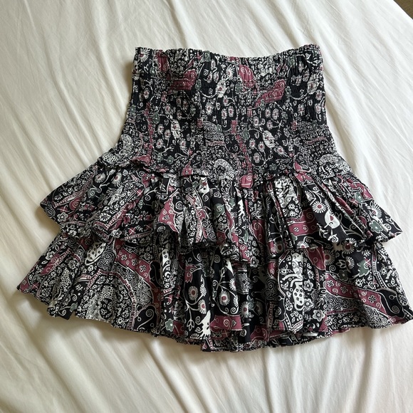 Isabel Marant Etoile Smocked Tiered Floral Paisley Mini Skirt Size FR 38 - Picture 3 of 4